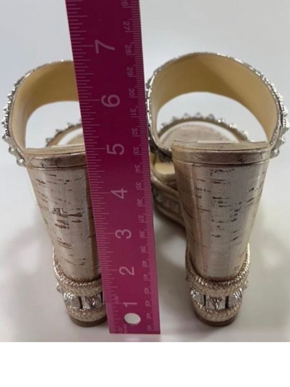 Christian Louboutin Metallic Taupe Crystal Cork Wedge Sandals - Picture 3 of 6